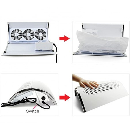 Aspirador 3 ventiladores de mesa para técnicos de uñas 858-5con bolsa de polvo