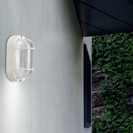 Plafón OVALADO rejilla carey blanco cristal campana E27 Dhomteck