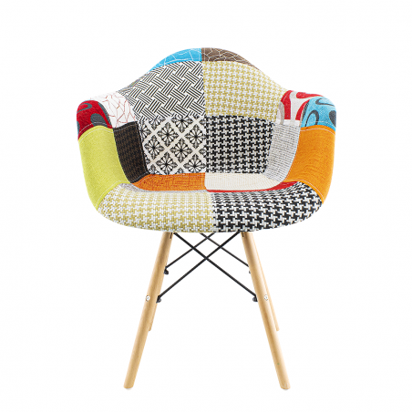 Sillón EIFFEL en tejido patchwork con asiento y patas de madera blanda