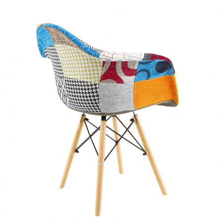 Conjunto de 2 sillones EIFFEL en tejido Patchwork asiento suave patas de madera