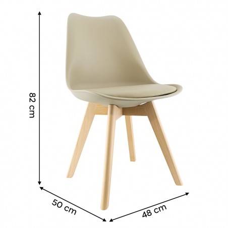 Silla de comedor TULIP pies de madera y asiento blando 48x50x82H Diseño Nórdico