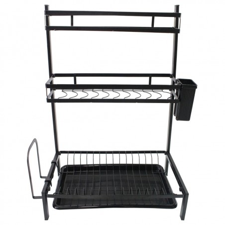 MJ-6014 Escurridor en acero negro y 3 Estantes con bandeja de goteo desmontable