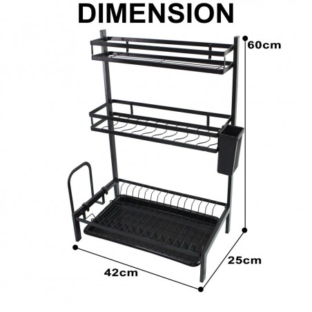 MJ-6014 Escurridor en acero negro y 3 Estantes con bandeja de goteo desmontable