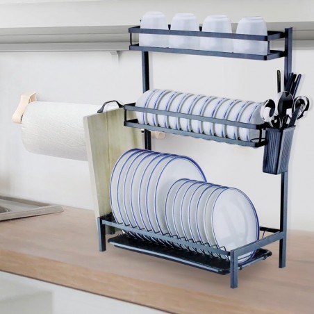 MJ-6014 Escurridor en acero negro y 3 Estantes con bandeja de goteo desmontable