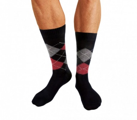 Pack de 6 o 12 pares de calcetines para hombre hechos de hilo de Escocia con motivo de rombos