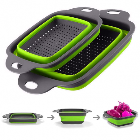 211501 Set 2 Coladores rectangulares plegables de silicona y antideslizantes