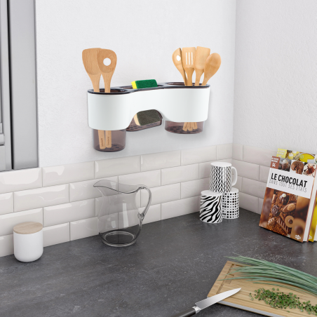 582008 Porta utensilios de pared multifuncional para cocina con 3 compartimentos