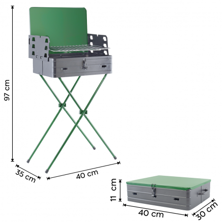 BAR007 Barbacoa resellable y convertible en maleta 42x31xH80cm parrilla de acero