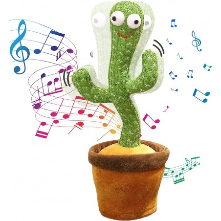 Peluche cactus musical repite sonidos, voces, habla y baila funciona con pilas