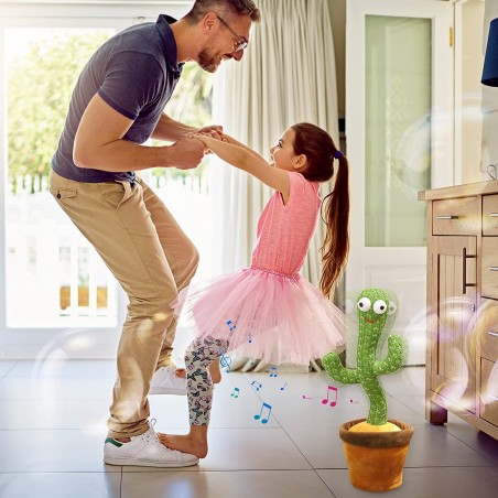 Peluche cactus musical repite sonidos, voces, habla y baila funciona con pilas