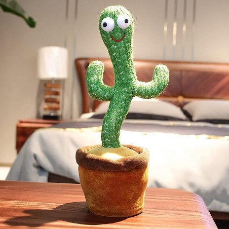 Peluche cactus musical repite sonidos, voces, habla y baila funciona con pilas