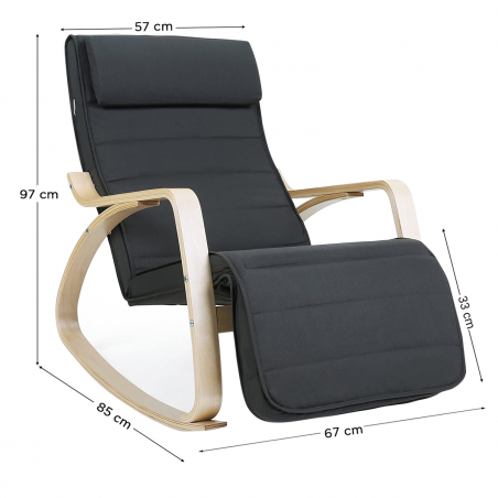 Mecedora de madera FREYA butaca con reposapiés regulable 5 posiciones