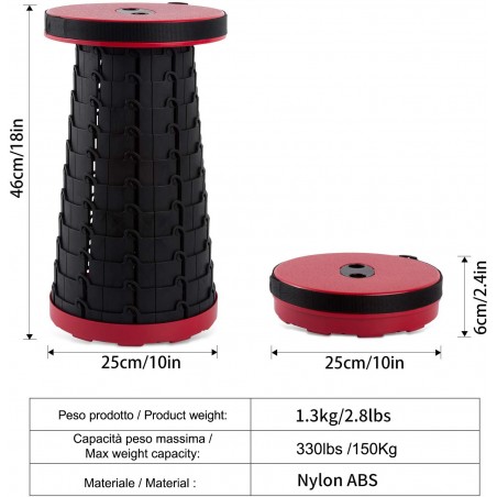 Taburete reposapiés portátil retráctil 72964 silla telescópica con asa