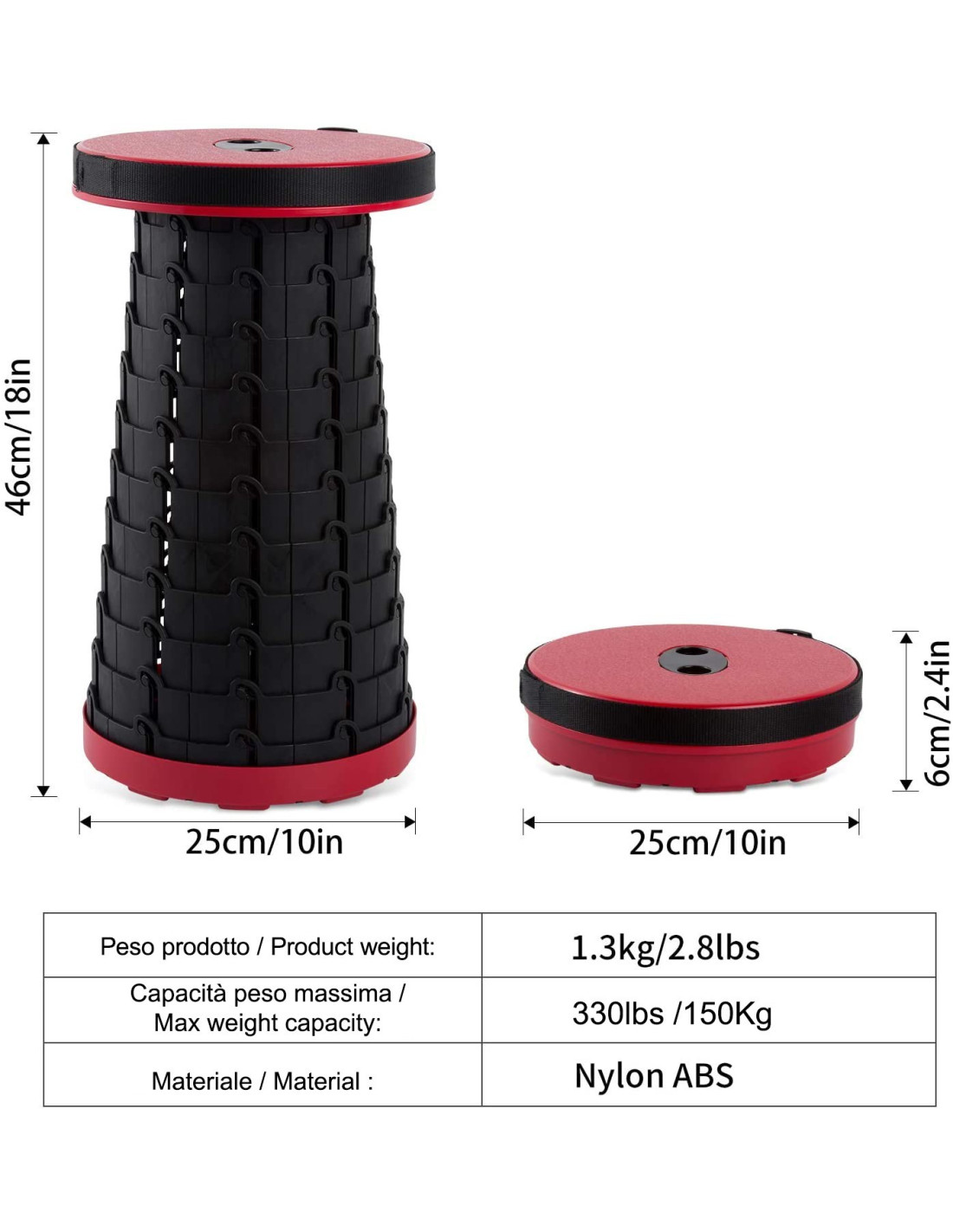 Taburete reposapiés portátil retráctil 72964 silla telescópica con asa