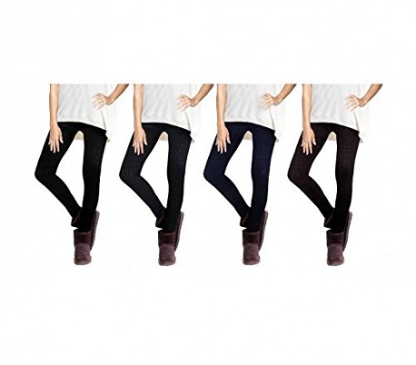 Set 4 leggings mod. ETHNIC en diferentes colores y con revestimiento de felpa - Moda femenina de invierno