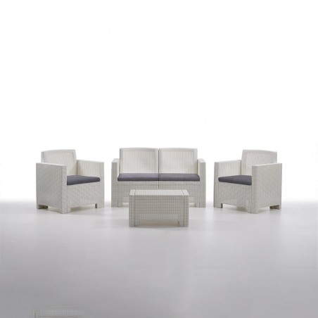 Set de mesa 1 sofá y 2 asientos de jardín Alabama con cojines y en 3 colores