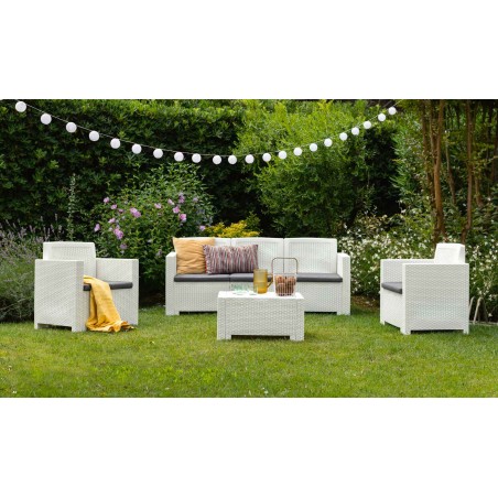 Set de mesa 1 sofá y 2 asientos de jardín Alabama con cojines y en 3 colores