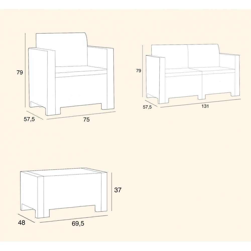 Set de mesa 1 sofá y 2 asientos de jardín...