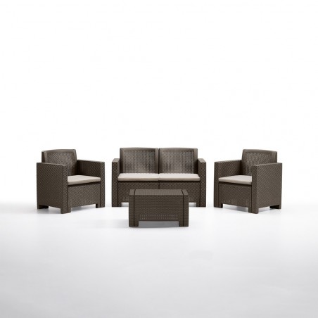 Set de mesa 1 sofá y 2 asientos de jardín Alabama con cojines y en 3 colores