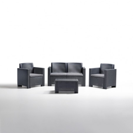 Set de mesa 1 sofá y 2 asientos de jardín Alabama con cojines y en 3 colores