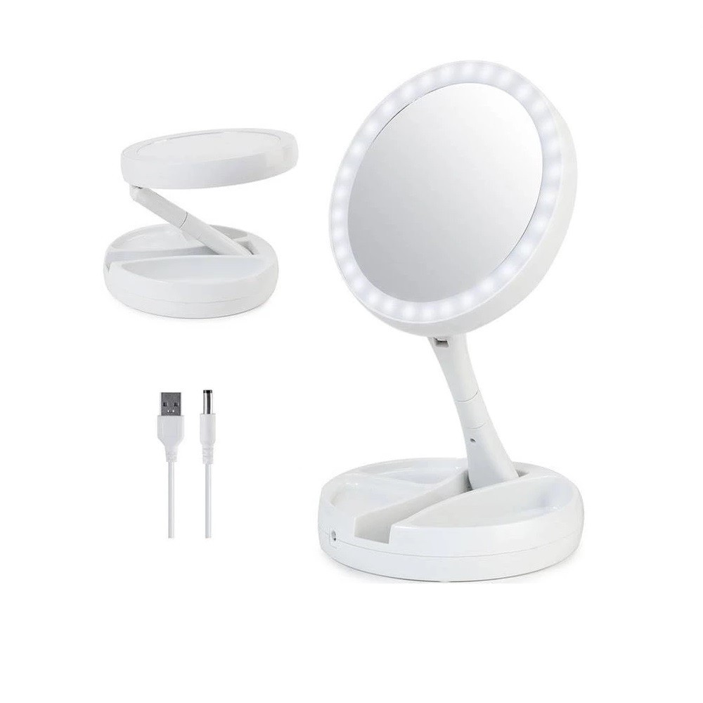 134006 Espejo cosmético 16 cm Zoom doble cara 1X y 10X para maquillaje luces LED