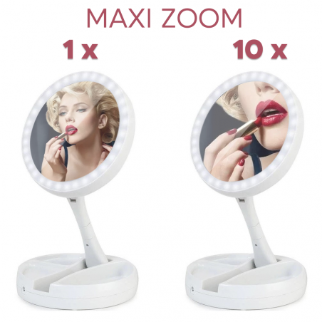 134006 Espejo cosmético 16 cm Zoom doble cara 1X y 10X para maquillaje luces LED