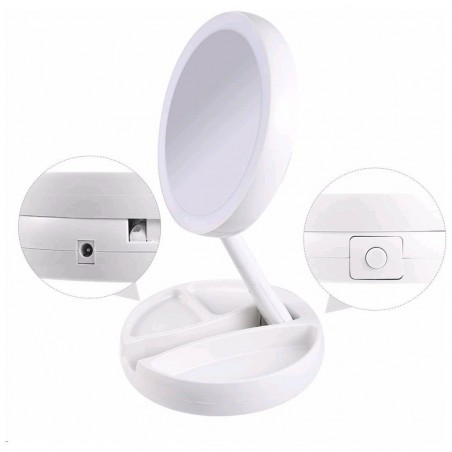 134006 Espejo cosmético 16 cm Zoom doble cara 1X y 10X para maquillaje luces LED