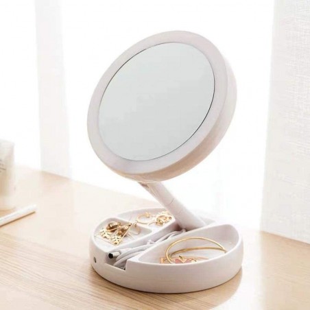 134006 Espejo cosmético 16 cm Zoom doble cara 1X y 10X para maquillaje luces LED