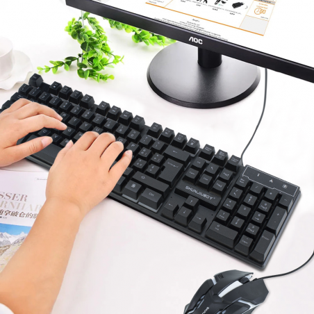 666446 Teclado gamer 4 en 1 con iluminación RGB auriculares, mouse y almohadilla