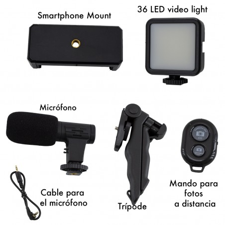 116317 Mini trípode Live Video Set micrófono y luz con mando a distancia