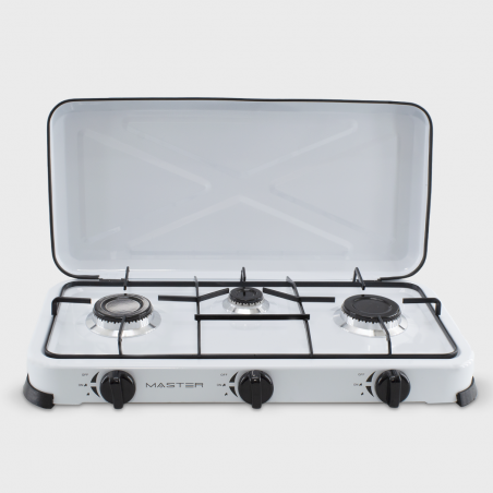 525886 Fogones de gas portátil 3 quemadores y tapa 5.4kW Camping y Hogar