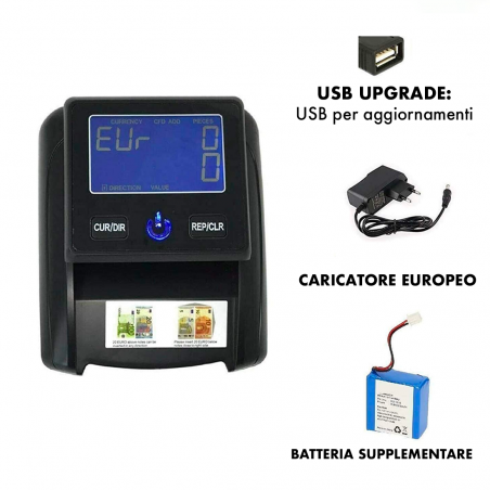 Detector billetes falsos y contador de dinero en euros portátil 751309 USB