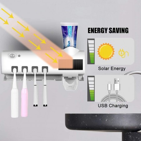 187752 Esterilizador UV para cepillo de dientes y pasta 4 ranuras carga solarUSB