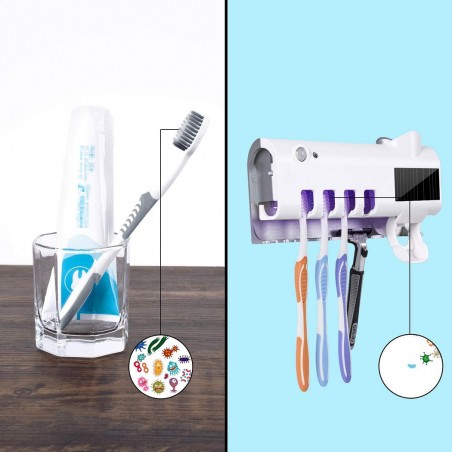 187752 Esterilizador UV para cepillo de dientes y pasta 4 ranuras carga solarUSB