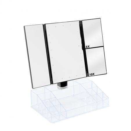 945126 Espejo giratorio con luces LED táctiles y organizador de compartimentos