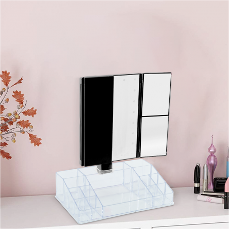 945126 Espejo giratorio con luces LED táctiles y organizador de compartimentos