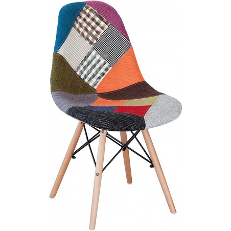 Pack de 4 sillas Fantasy en tejido patchwork de 48x54x85cm con patas de madera