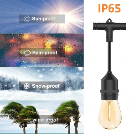Cadena luminosa LED de 10m con 10 Bombillas de ambiente Cálido para Exteriores