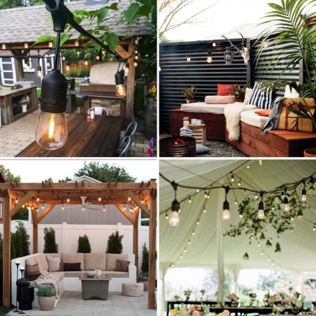 Cadena luminosa LED de 10m con 10 Bombillas de ambiente Cálido para Exteriores