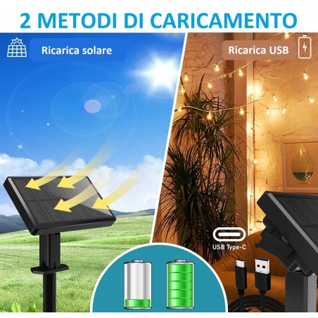 Cadena Luminosa LED 10m con 10 Bombillas Cálidas Exterior con Panel Solar