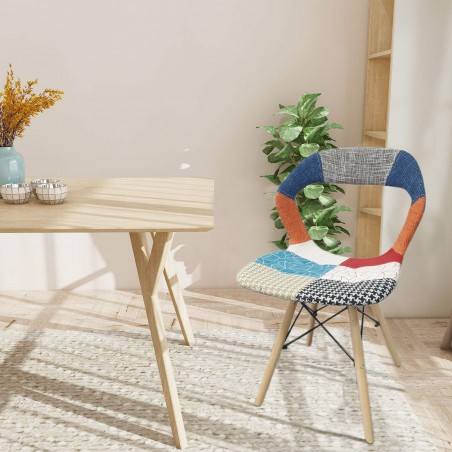 2 uds Silla PARIS Patchwork patas madera de Haya ergonómica estructura metálica