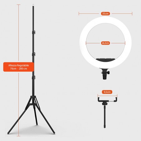 187158 Lámpara anillo de luz LED de 35 cm con con trípode y potenciómetro
