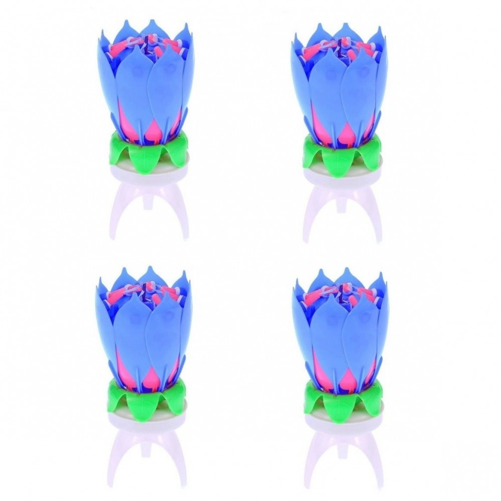 456910 Pack 4 velas musicales forma de Flor efectos de sonido y giratoria AZUL