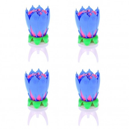 456910 Pack 4 velas musicales forma de Flor efectos de sonido y giratoria AZUL