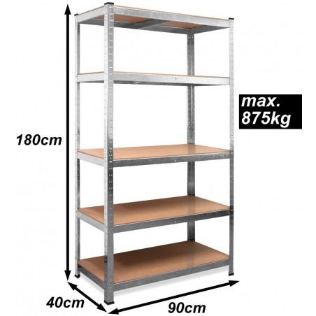 Set 2 Estanterías gran capacidad 875Kg 5 Baldas Modulares MDF H180xL90xP40cm