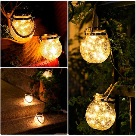 Set 2 faroles decorativos Atmósfera para Exterior con panel solar LED Cálido