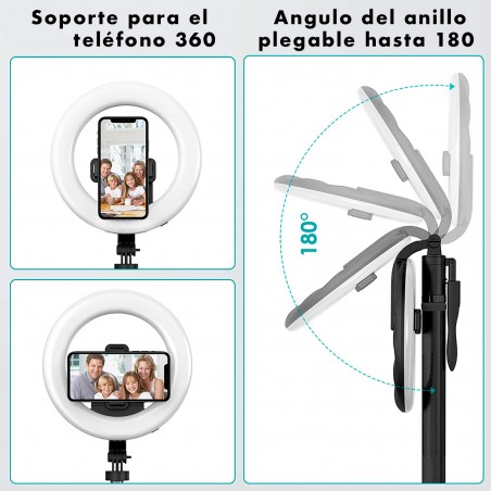 Lámpara anillo Selfie Stick Ring Light 8" trípode plegable con control remoto 06