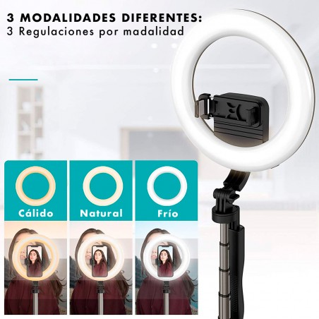 Lámpara anillo Selfie Stick Ring Light 8" trípode plegable con control remoto 06