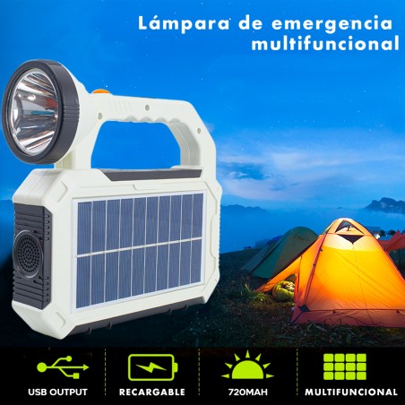 Lámpara portátil de emergencia con panel solar estroboscópica USB multifunción