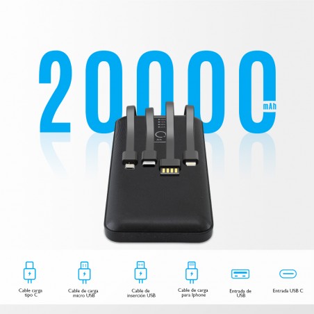 Power Bank 2000mAh cargador rápido portátil con 4 Cables USB Incluidos